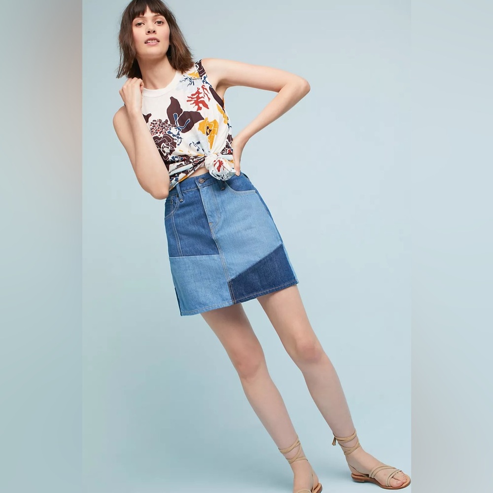 Anthropologie Levi's 90s Style Patchwork Everyday Denim Mini Skirt Sz 29 VTG
